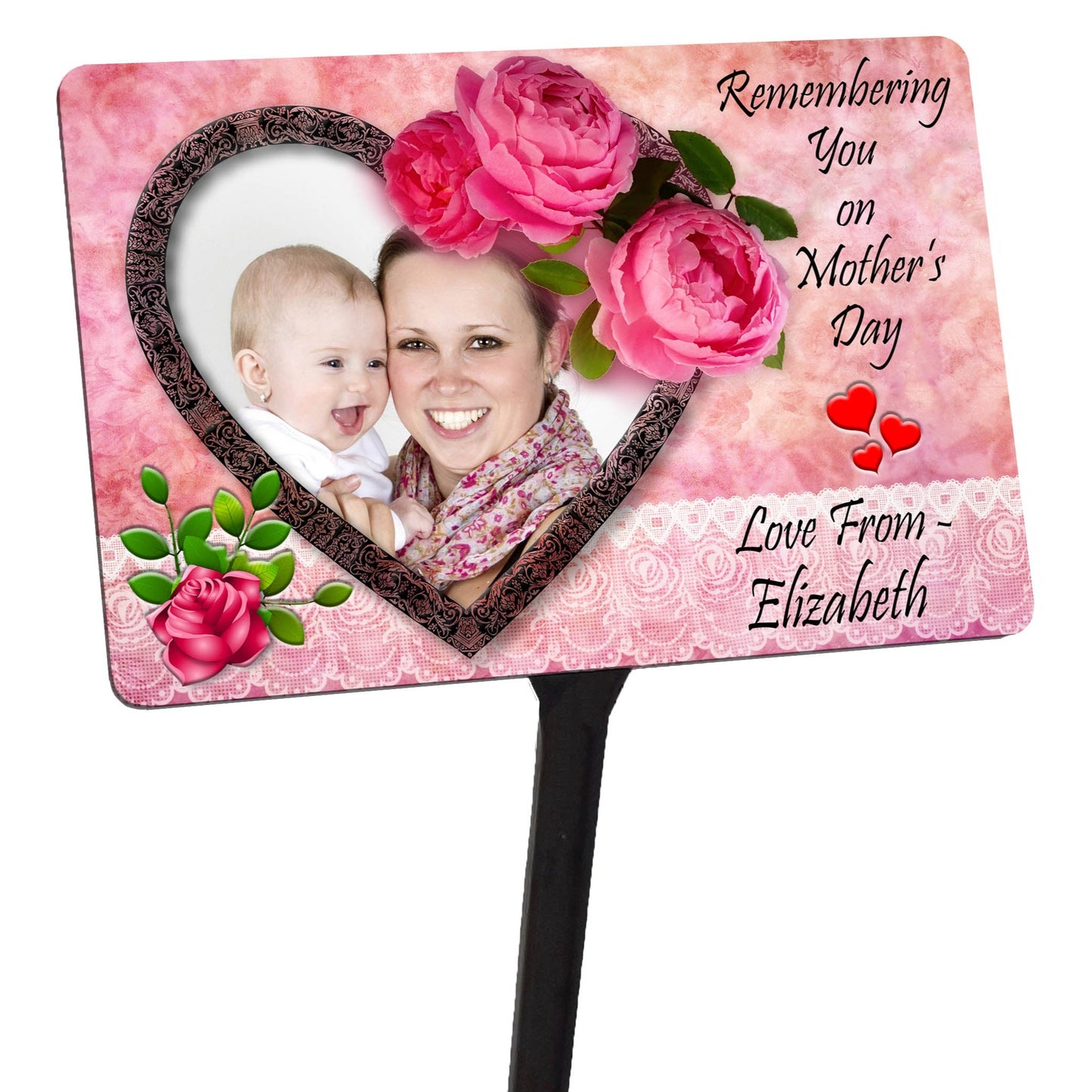 Mothers Day Memorial Plaque & Stake. with your photo in a heart. Waterproof