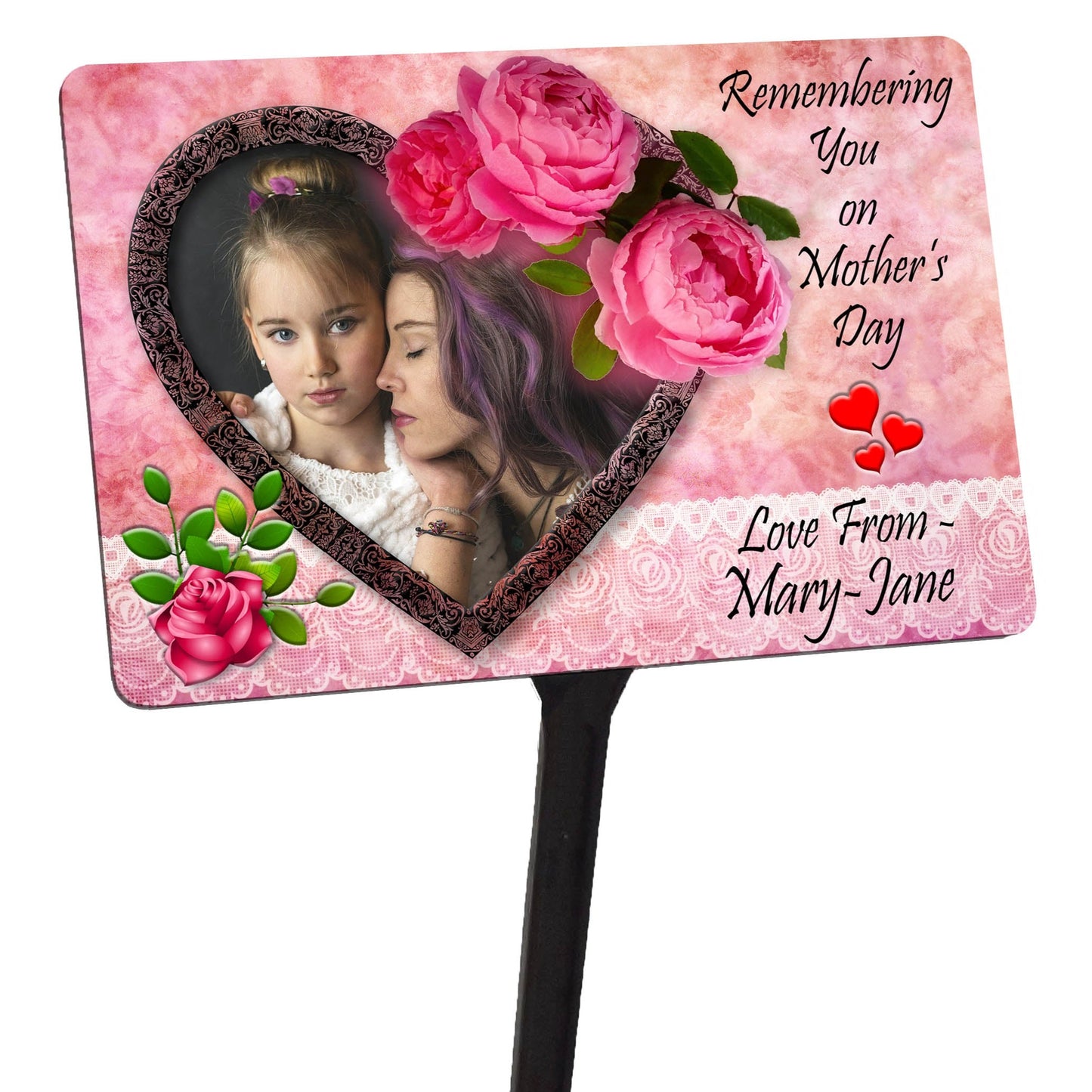 Mothers Day Memorial Plaque & Stake. with your photo in a heart. Waterproof