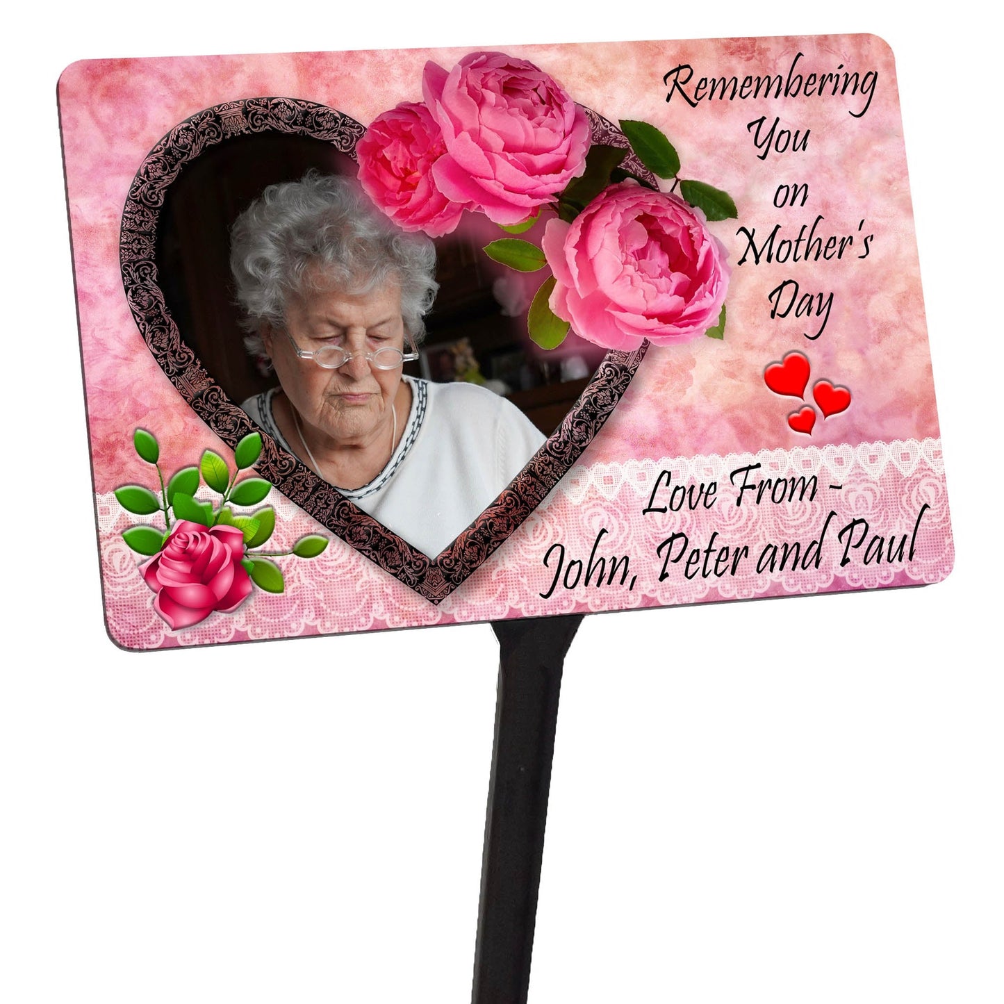 Mothers Day Memorial Plaque & Stake. with your photo in a heart. Waterproof