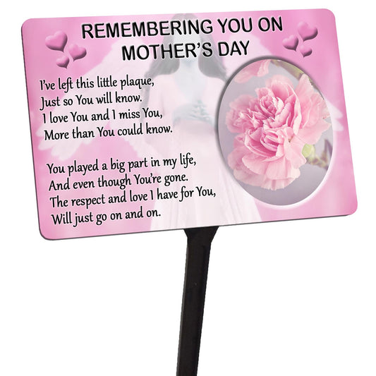 Mothers Day Memorial Plaque & Stake. Pink Carnation Waterproof garden grave