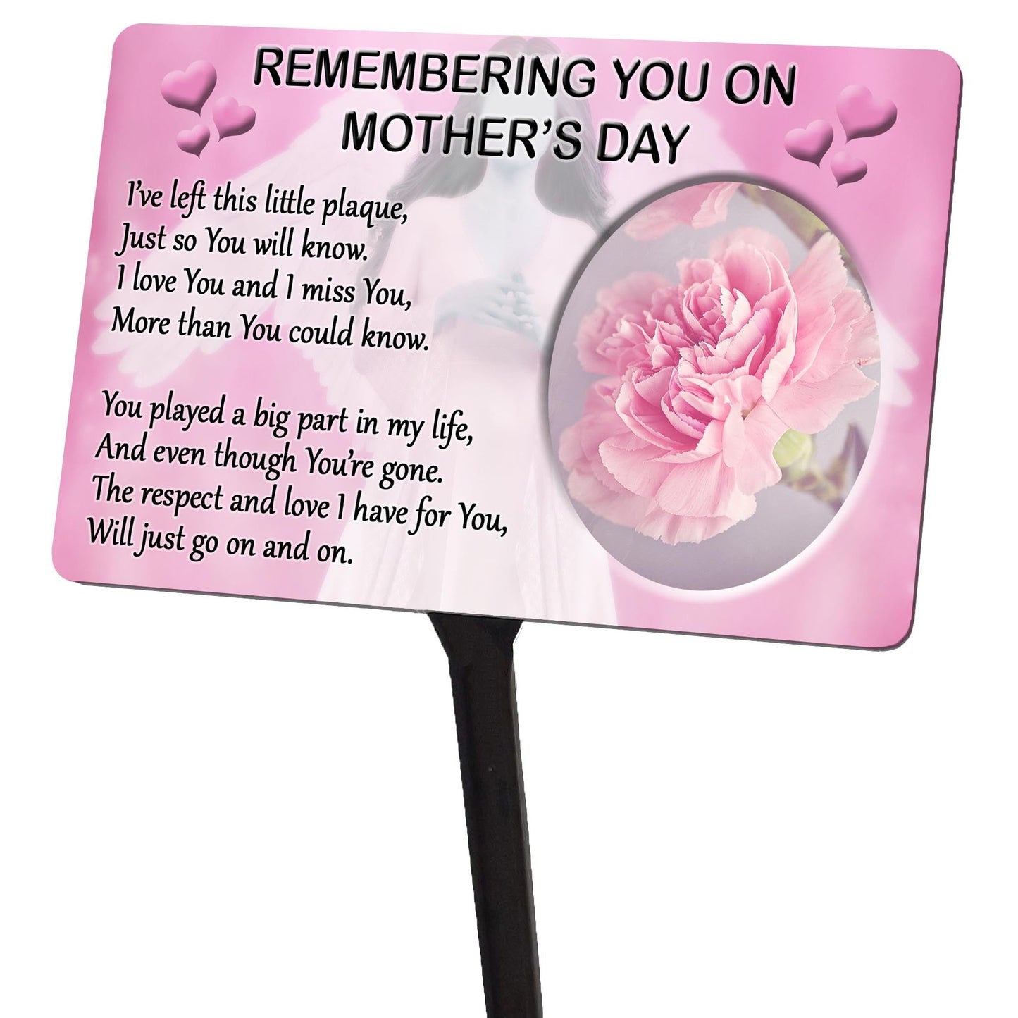 Mothers Day Memorial Plaque & Stake. Pink Carnation Waterproof garden grave