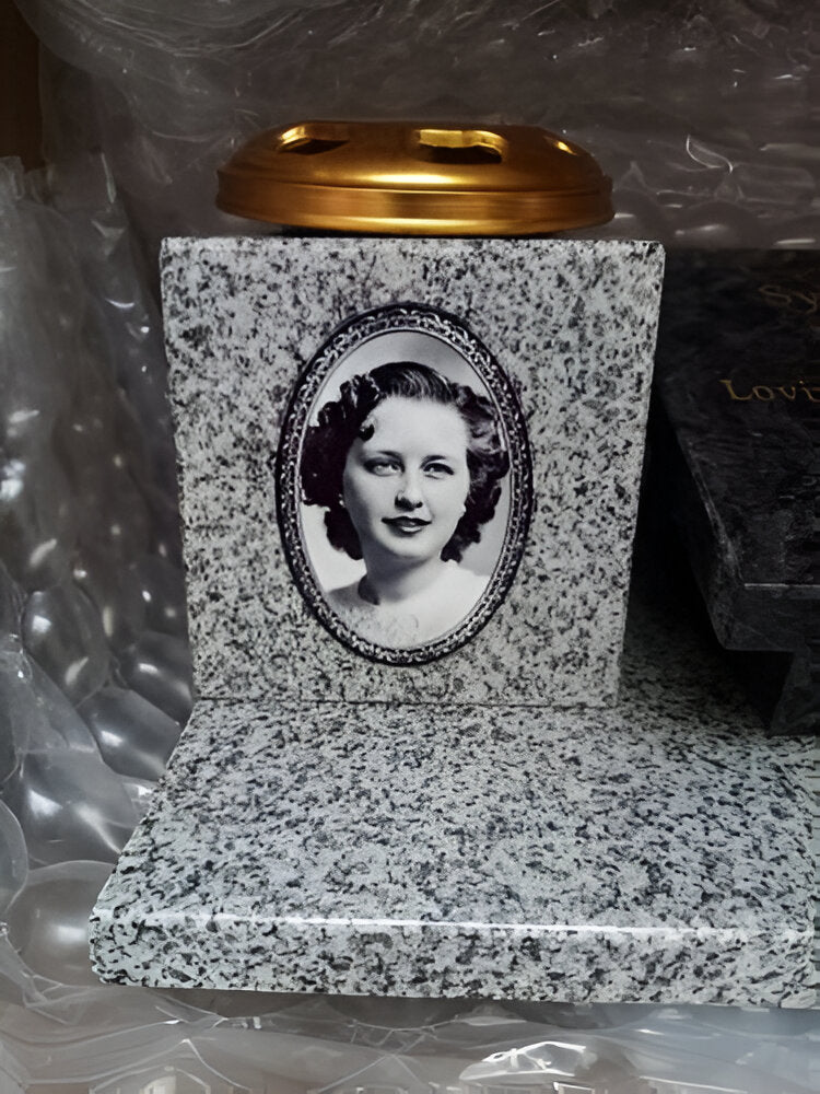 Silver Metal Memorial Photo Plaque for Headstone, Vase, Urn Waterproof UV Protection