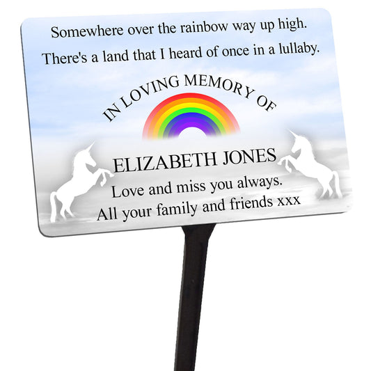 Personalised Memorial Plaque Rainbow and choice of Unicorns