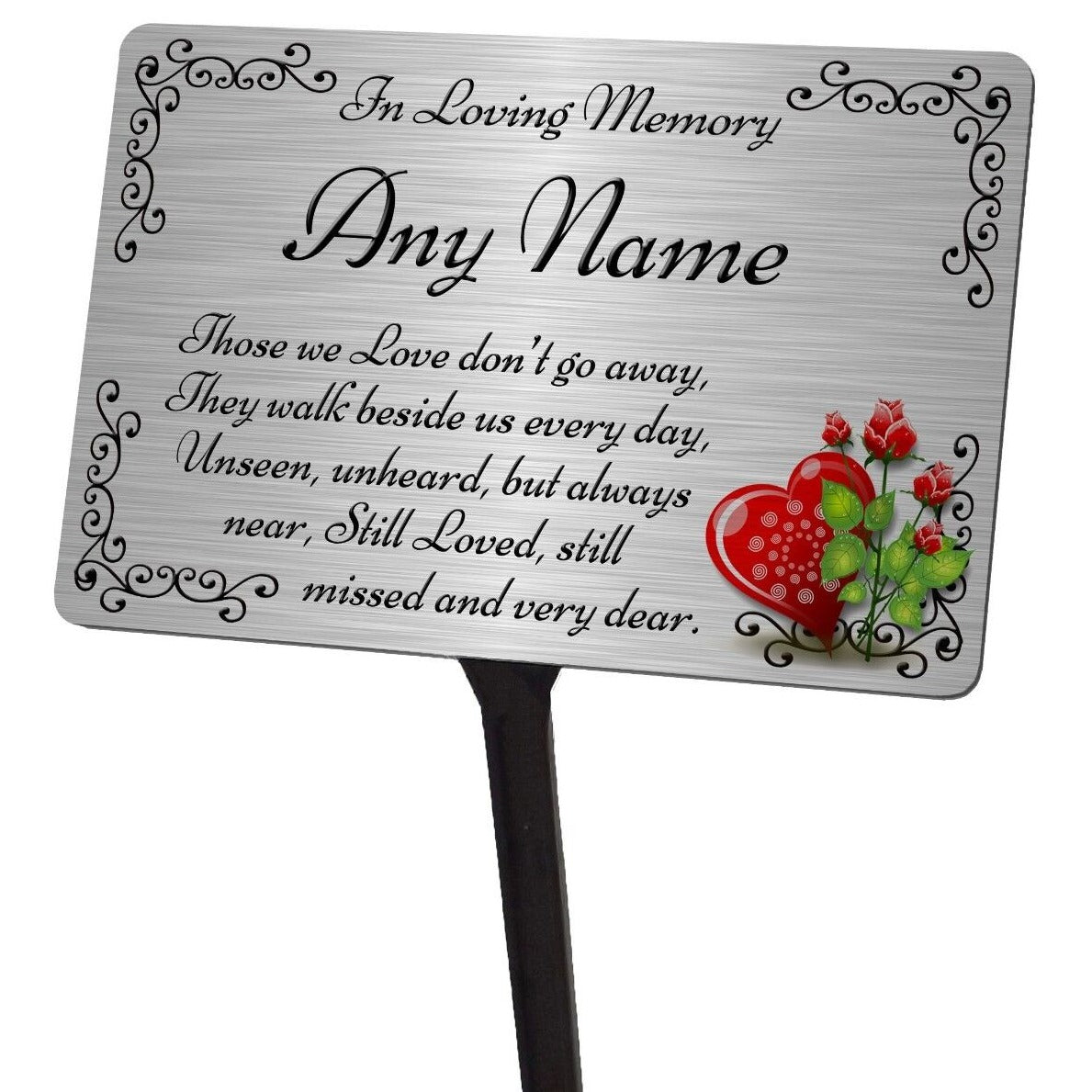 Personalised Memorial Plaque & Stake. Brushed Silver or Gold