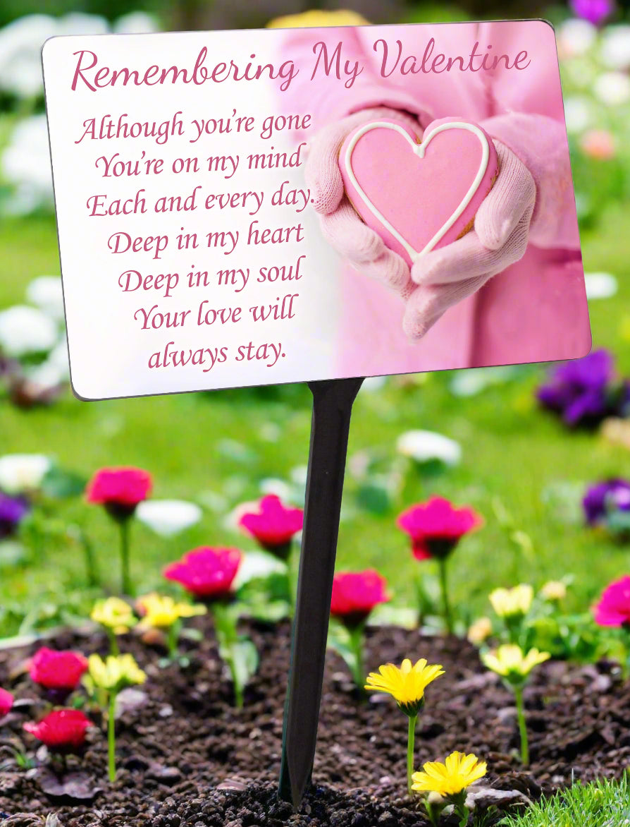 Valentines Day Memorial Plaque & Stake. Pink With UV Protection.