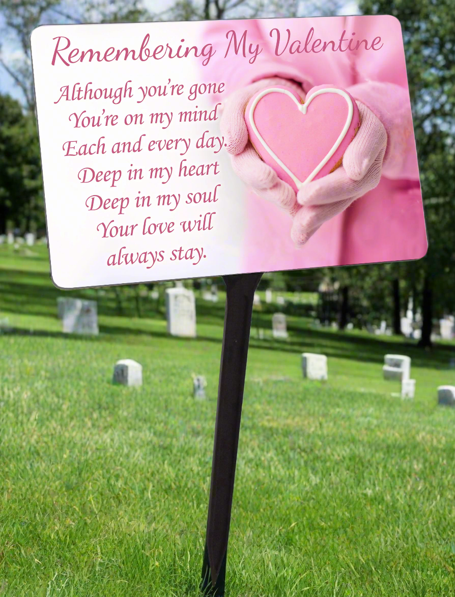 Valentines Day Memorial Plaque & Stake. Pink With UV Protection.