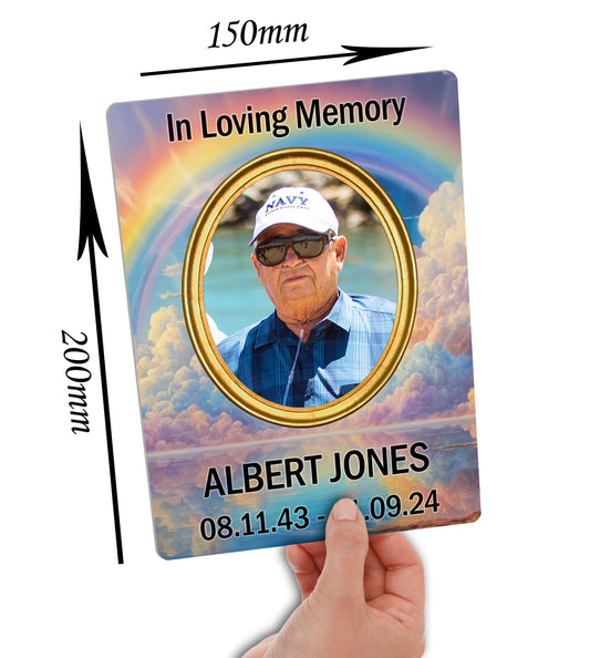Your Photo on a Large Personalised Memorial Plaque. Waterproof, Rainbow