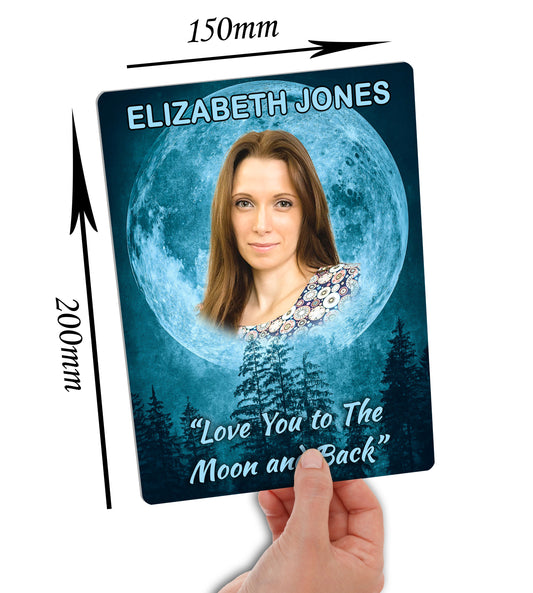 Your Photo on a Large Personalised Memorial Plaque. Waterproof, Moon