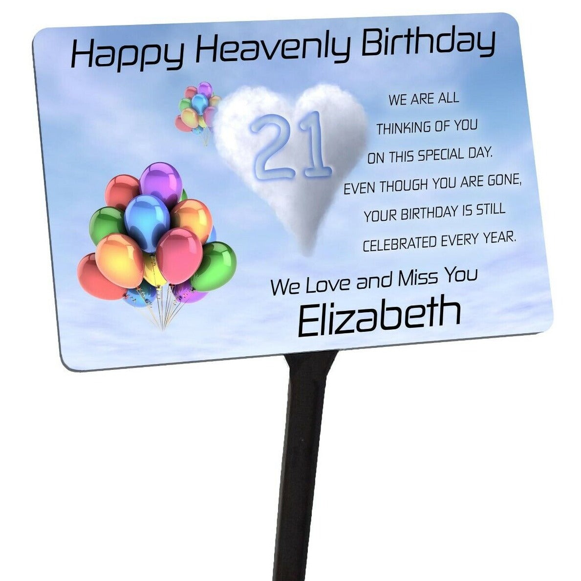 Birthday Memorial Plaque & Stake. Personalised Name, Age