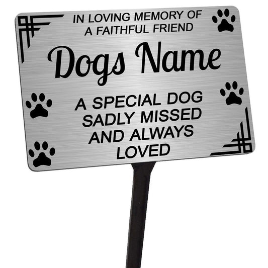 Personalised Dog Memorial Plaque Brushed Silver or Gold